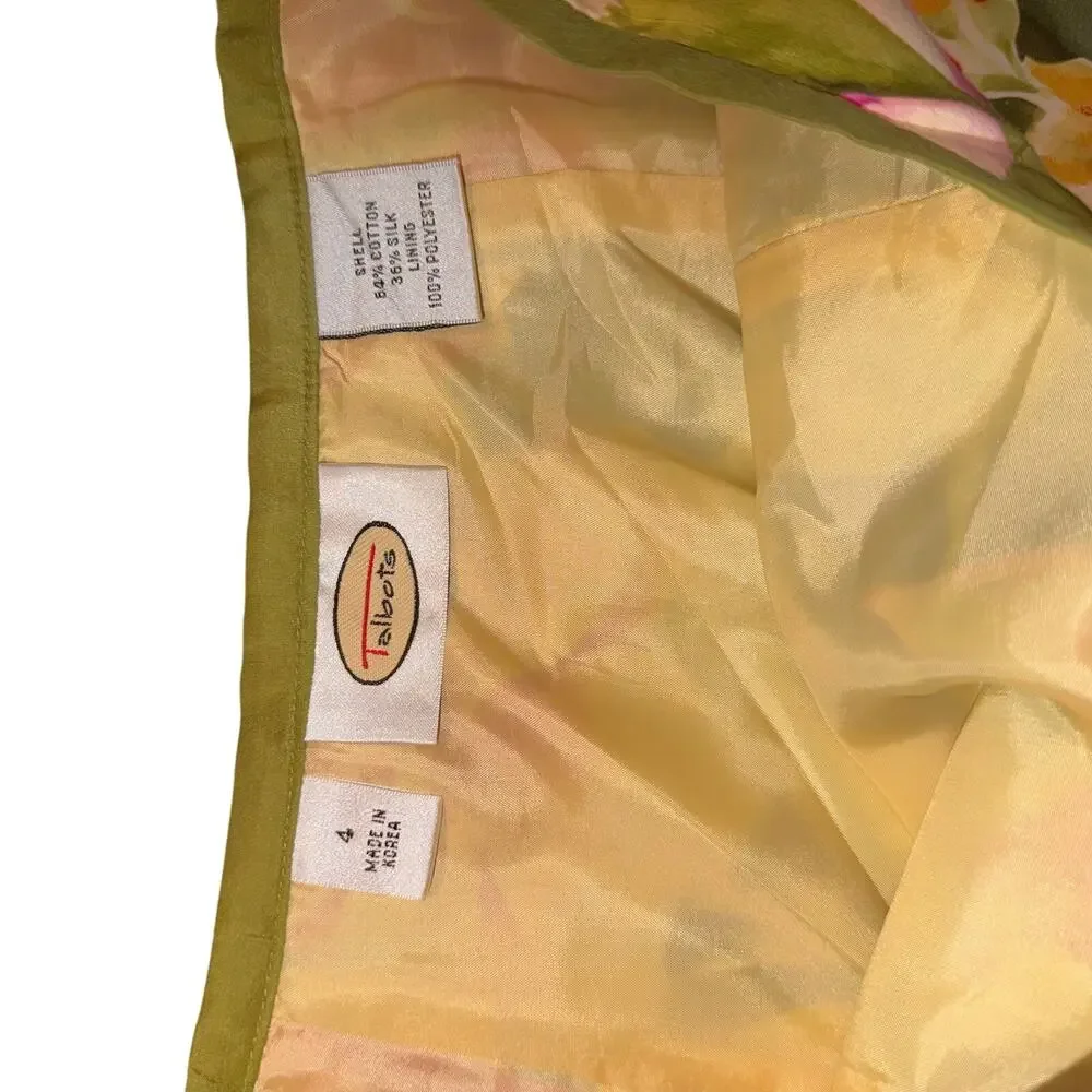Talbots Floral Silk Cotton Midi A-Line Skirt‎ Yellow Pink Tropical Cottagecore 4